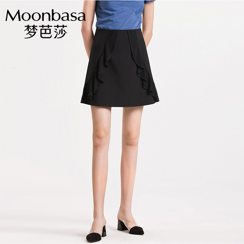 梦芭莎A字半身裙简约黑色显高显瘦修身短裙女春夏