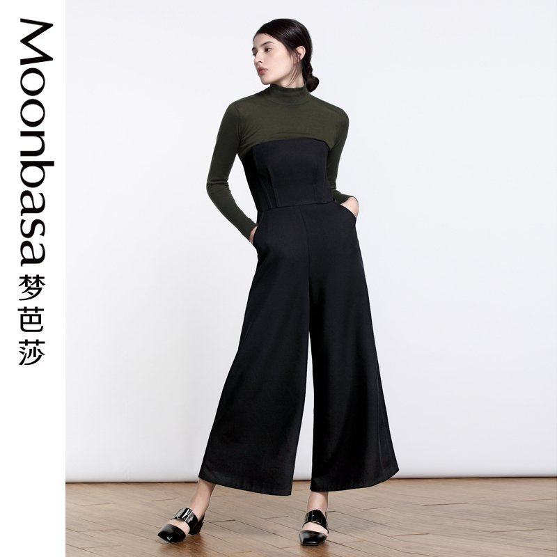 Moonbasa梦芭莎 欧美时尚女装2018春装新品修身抹胸连体阔腿裤