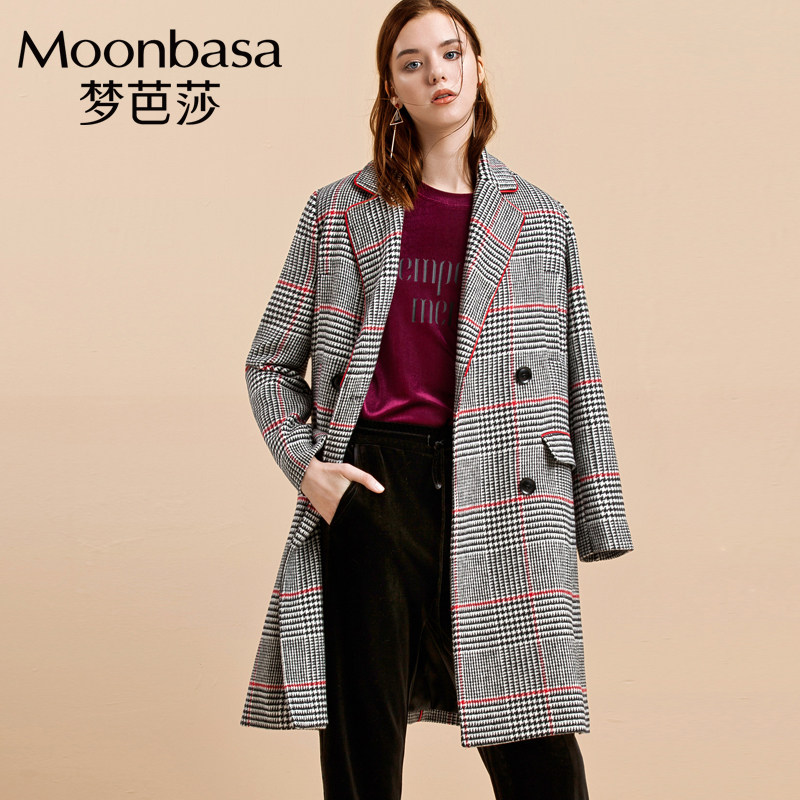 Moonbasa/梦芭莎休闲撞色边格子大衣