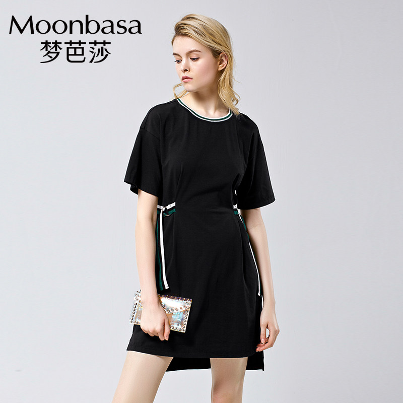 Moonbasa/梦芭莎夏季新款休闲两侧织带调节装设T恤连衣裙