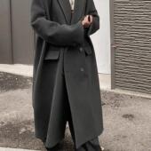 TAILORED Undermycar 24FW 廓形人字纹双层斜肩羊毛黑手党大衣