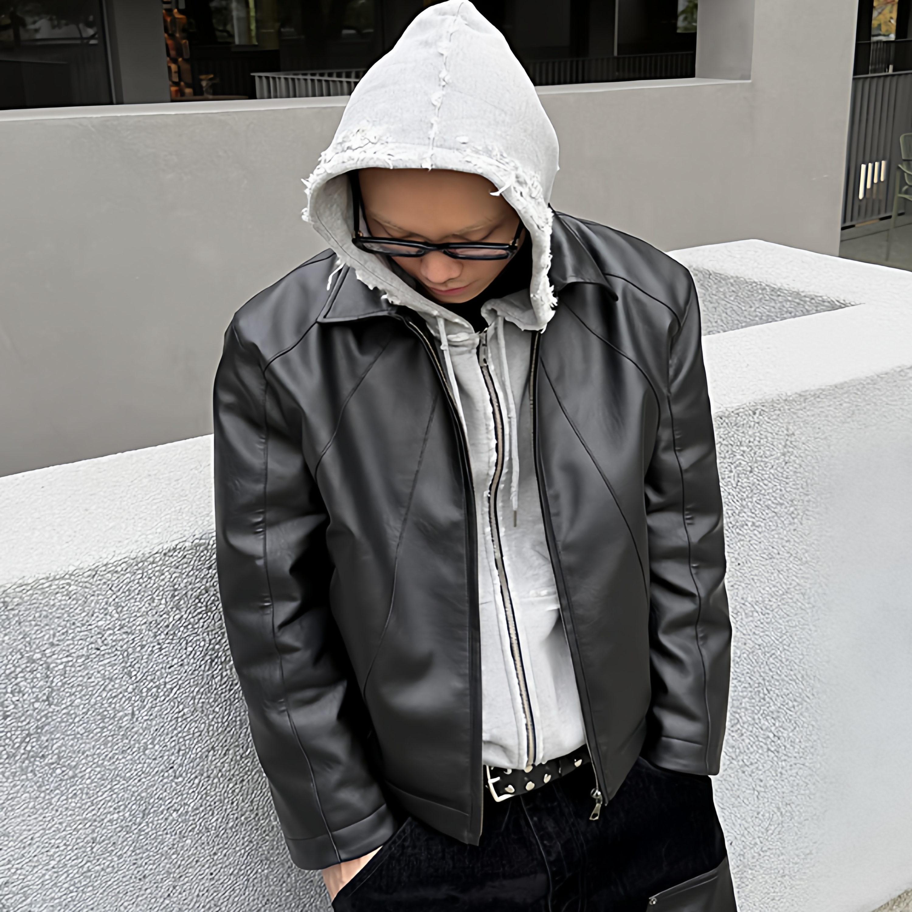 EMPATH（ept）3M新雪丽通勤复古短夹克环保皮休闲棉服蛛网皮衣