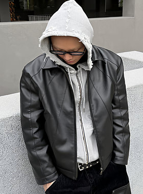 EMPATH（ept）3M新雪丽通勤复古短夹克环保皮休闲棉服蛛网皮衣