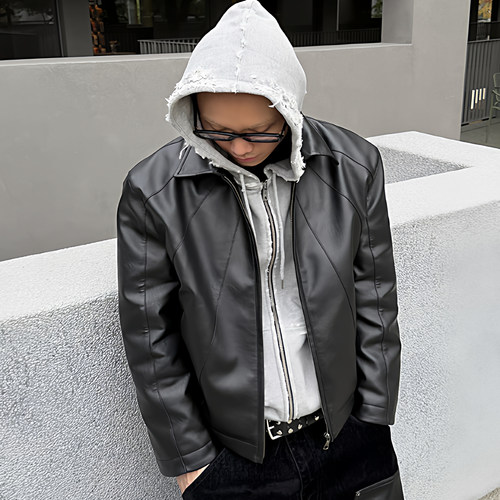 EMPATH（ept）3M新雪丽通勤复古短夹克环保皮休闲棉服蛛网皮衣