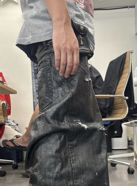 emostanceclub 25FW MULTI DISTRESSED COATING BAGGY JEAN