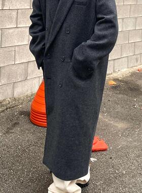 Undermycar 24FW TAILORED 廓形人字纹双层斜肩羊毛黑手党大衣