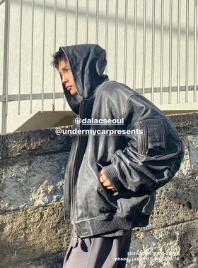 Undermycar 23FW VINTAGE WASHED 水洗全牛皮bomber做旧皮衣夹克