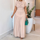 优雅休闲短袖 Ladies 收腰连衣裙 2026欧美女士长款 修身 long dress