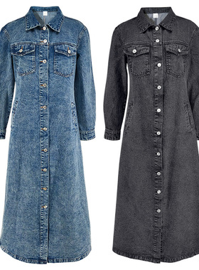 Ladies long jeans coat women 2026欧美洋气牛仔长款外套时尚款