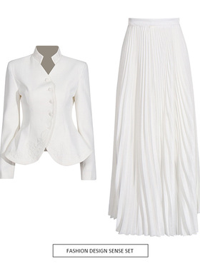 法式优雅套装女2025新款立体刺绣设计感外套高腰百褶半身裙两件套