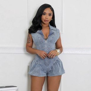 pants欧美性感拉链高弹牛仔连体裤 jumpsuit 辣妹2026 jeans women