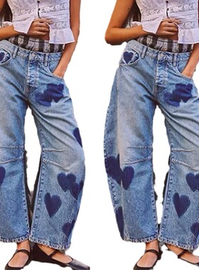 women jeans pants trousers 2024欧美休闲宽松中腰筒形女牛仔裤