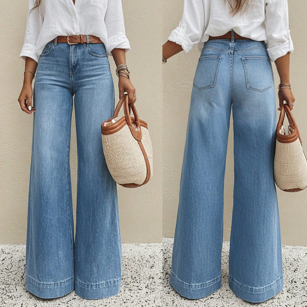 欧美2026复古阔腿宽松显瘦显高牛仔裤女 women loose jeans pants图片