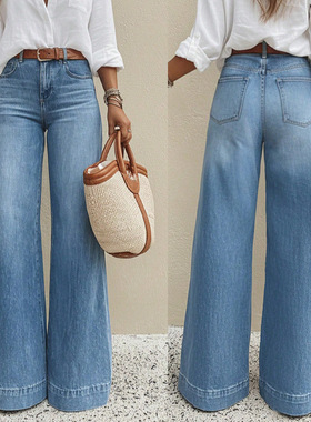 欧美2026复古阔腿宽松显瘦显高牛仔裤女 women loose jeans pants