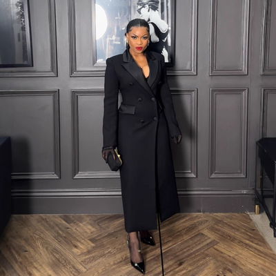 women long suit dress 2025欧美性感优雅翻领收腰长款西装连衣裙