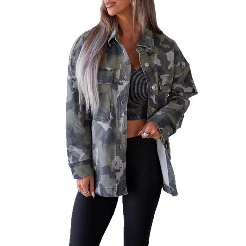 2026秋冬新款宽松欧美时尚迷彩印花长袖夹克衫 women jacket coat