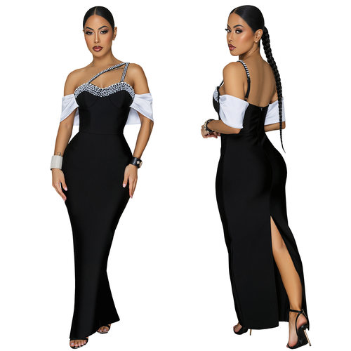 2026优雅钉珠露肩晚礼服包臀裙宴会连衣裙 Ladies evening dress