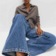 jeans pants 2026欧美新款 Women 高腰明线阔腿复古水洗显瘦牛仔裤