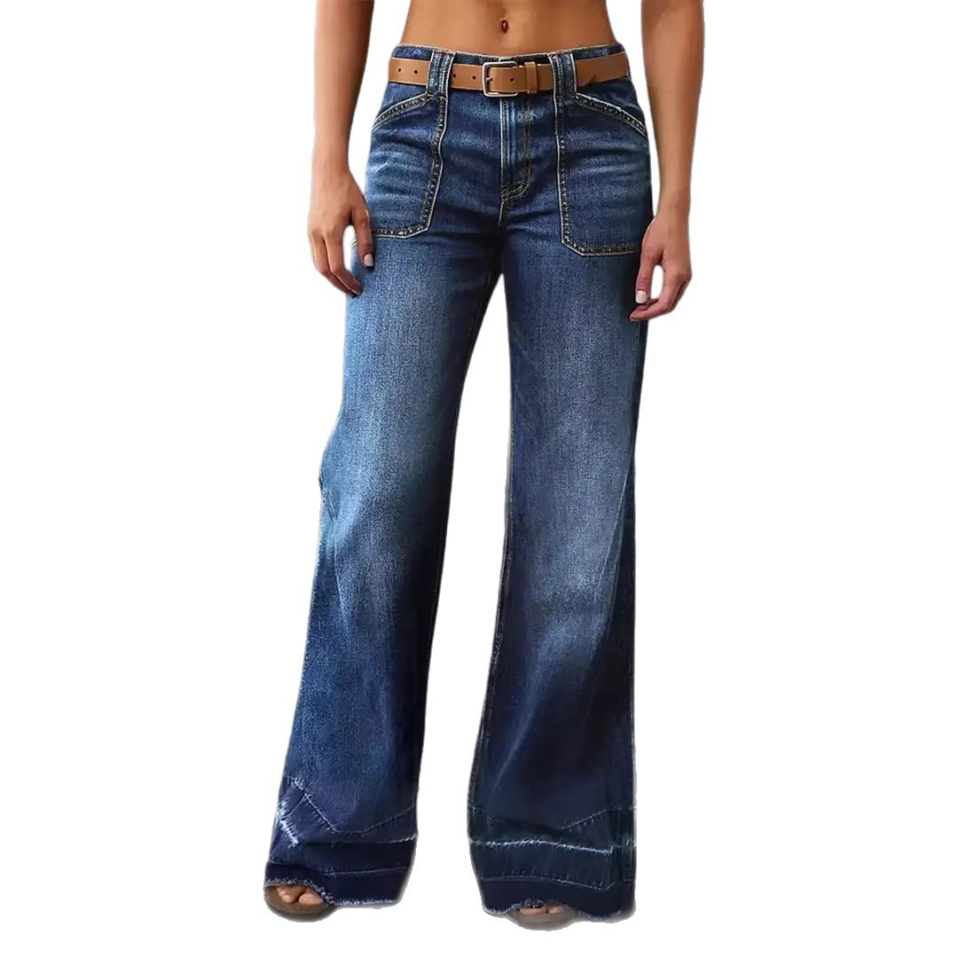 women loose jeans pants 2026欧美高腰阔腿宽松休闲做旧牛仔裤女图片