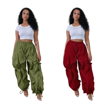 2026欧美优雅拼接花边灯笼裤束脚裤 women pants trousers loose