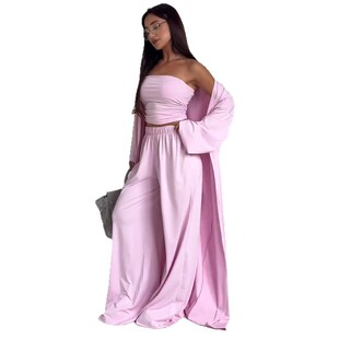 三件套 women pants 欧美抹胸背心长款 bra 阔腿长裤 dress set 开衫