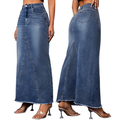 新款牛仔流苏包臀鱼尾高腰半身裙women jeans skirt dress 2025