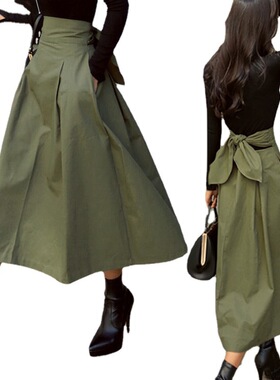 women fashion casual dress 2022伞裙蝴蝶结大摆裙修身束腰长裙