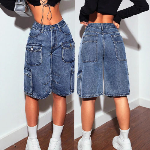 women summer jeans shorts pants 2026时尚多口袋直筒牛仔裤短裤
