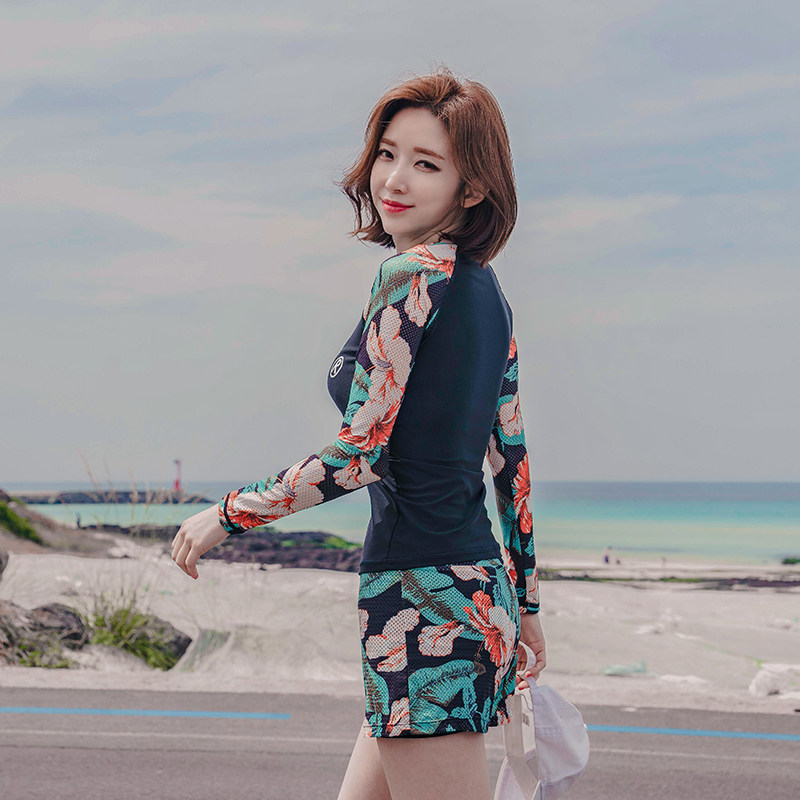 潜水泳衣女保守t两件套分体式游泳衣长袖潜水服休闲冲浪泡温泉