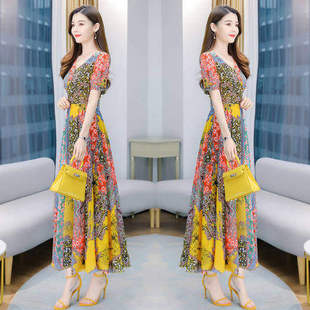 沙滩裙 波西米亚小碎花显瘦显高大摆长款 连衣裙2025新款 夏季
