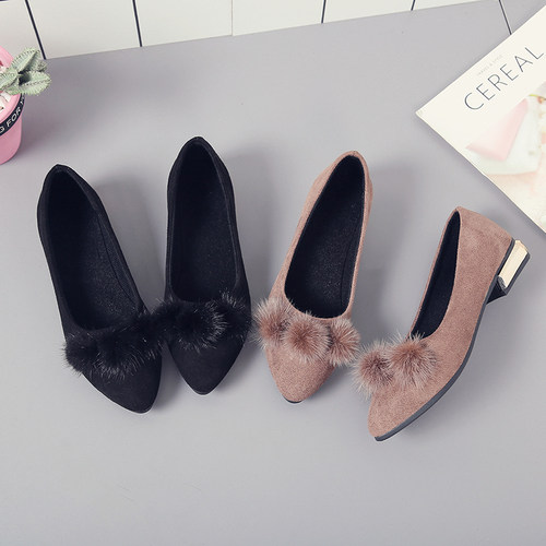 2025秋冬新款平跟毛毛鞋女棉瓢鞋单鞋加绒外穿尖头平底豆豆鞋单鞋