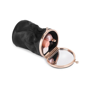 真皮迷你便携口红收纳包带镜子随身化妆包小号复古可爱小巧收纳包