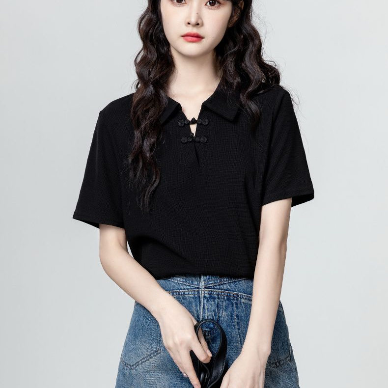 新中式盘扣短袖T恤女2025夏季