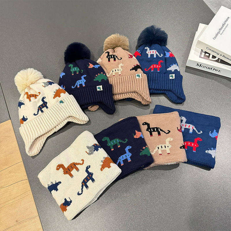 儿童恐龙帽子围巾两件套冬季宝宝加绒加厚针织帽护耳毛线帽围脖,童装/婴儿装/亲子装,帽子,淘宝优惠券,粉丝福利购,淘宝优惠卷
