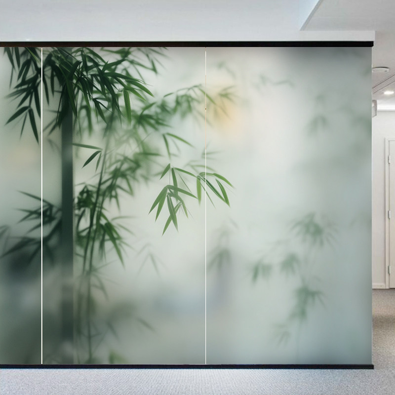 玻璃贴纸竹子绿植静电植物窗贴透光不透明玻璃门装饰中式竹影贴膜