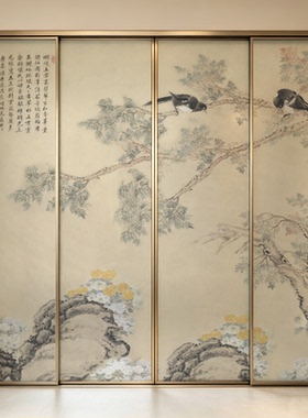 宋氏美学花鸟玻璃贴纸客厅复古静电磨砂装饰防窥贴膜透光不透明