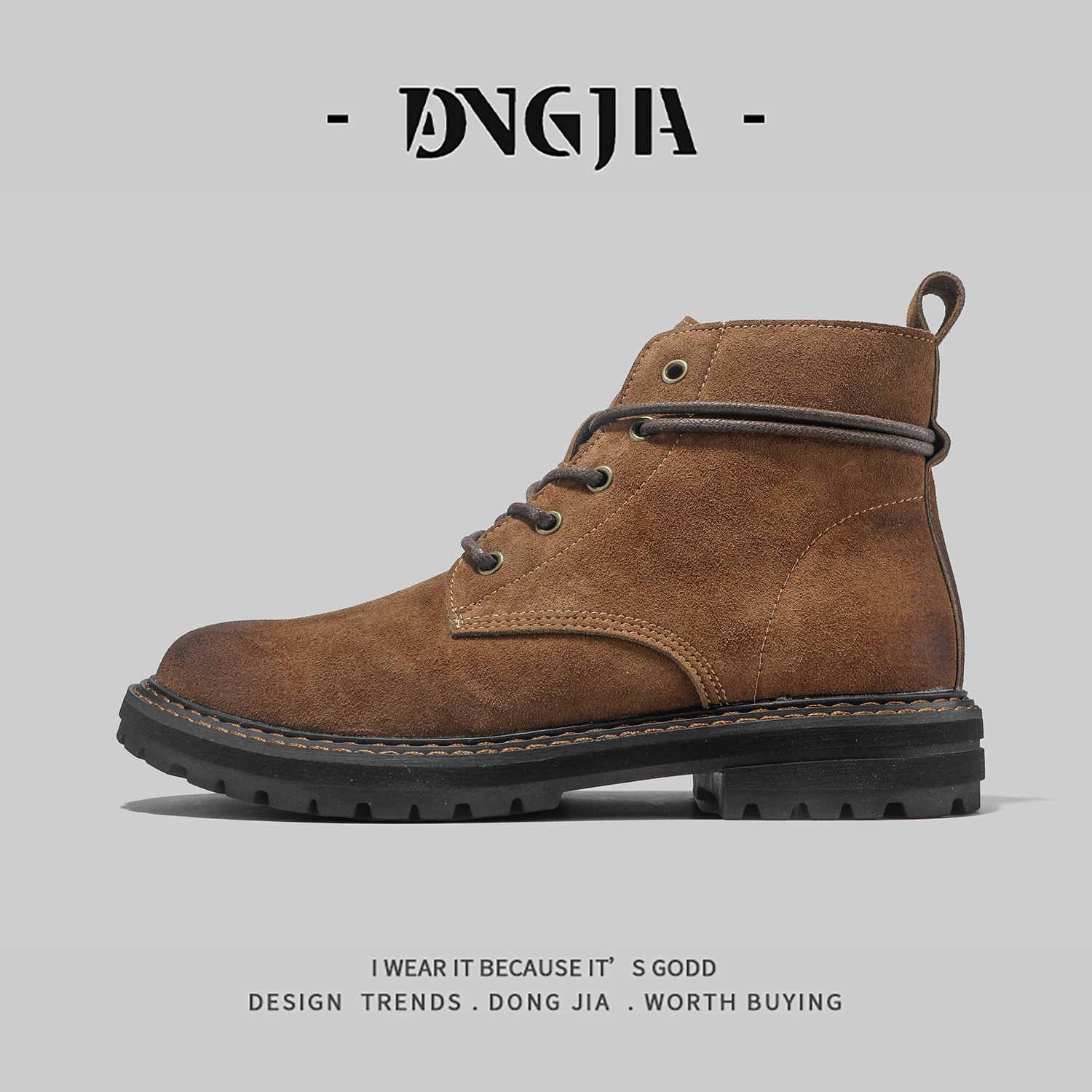 东家Qshoes外贸欧美单五孔户外高帮鞋男款秋季新款真皮棕色马丁靴