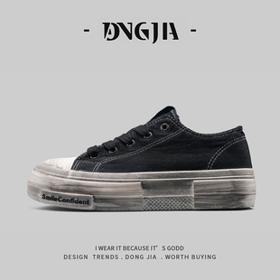 东家Qshoes外贸日本单男士港风潮流运动休闲帆布鞋做旧复古板鞋