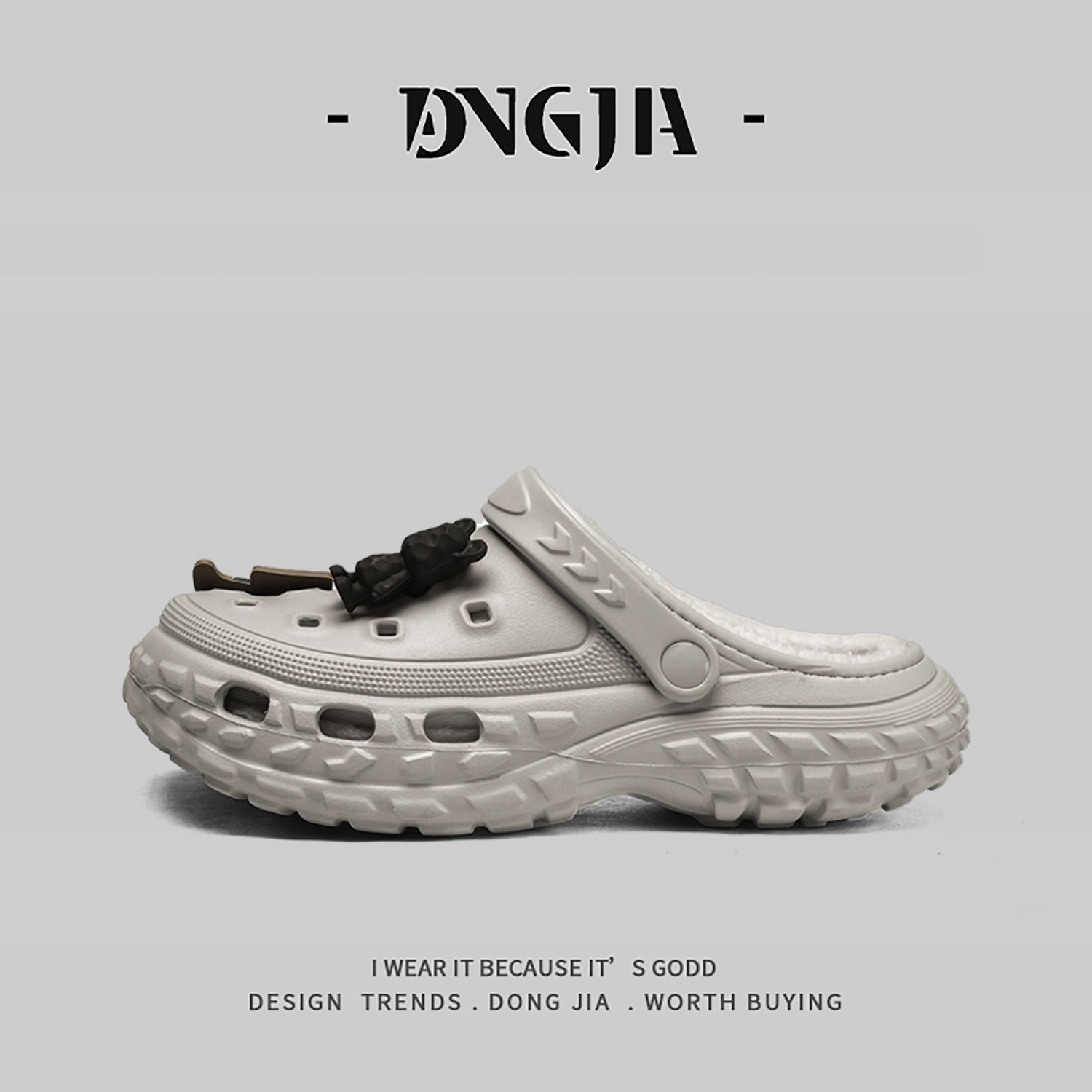 外贸日本单洞洞鞋男女冬季加绒保暖包头棉拖户外防滑厚底包头拖鞋