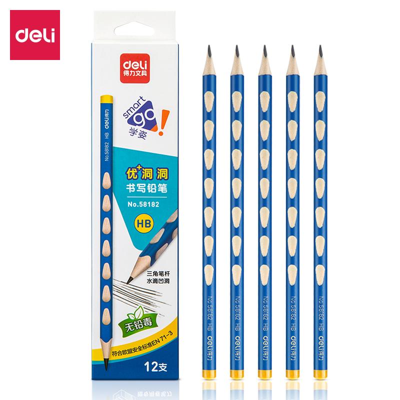 得力优加洞洞铅笔小学生HB/2B书写铅笔初学矫姿安全无毒石墨铅笔