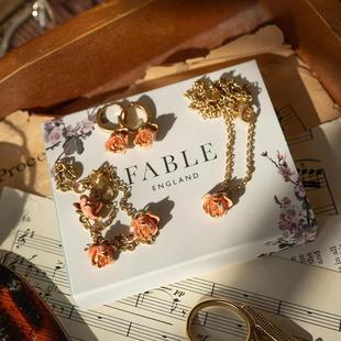 孟姐同款英国Fable England博物馆复古玫瑰系列项链耳环 手工珐琅