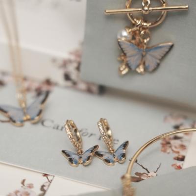 孟子义管乐同款英国蝴蝶项链耳环