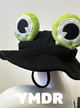 YMDR无毛猫帽子德文卷太阳帽渔夫帽 青蛙帽 猫咪纯棉绿色镂空吊带