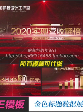 AE模板 红色金色标题企业年会年终业绩年会数据庆功数据展示包装