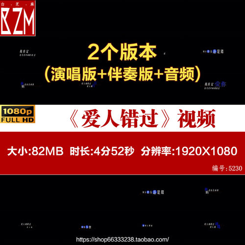 告五人爱人错过 歌手歌词排版伴奏黑底LIVE演出背景视频MP3音乐
