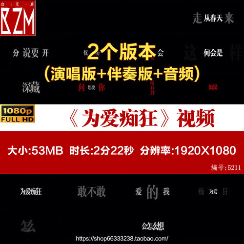 为爱痴狂金志文动态歌词排版成品黑底LIVEHOUSE视频素材大屏幕