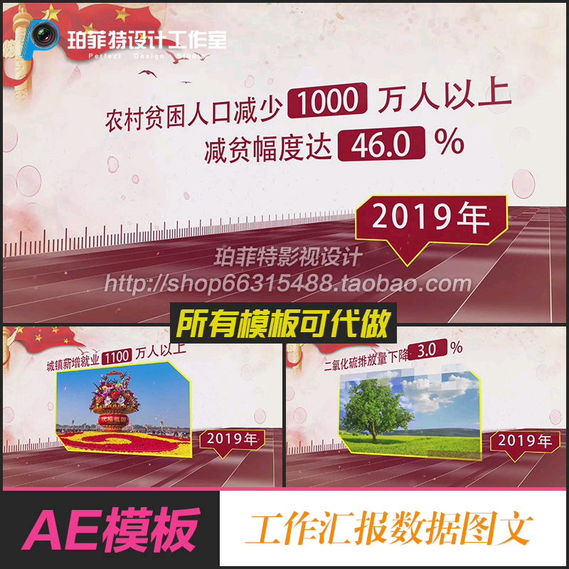 AE模板 红色工作汇报数据图文展示业绩成绩展示专题介绍包装