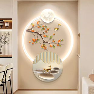 事事如意 客厅走廊挂画高档墙面壁饰 玄关装 饰画餐厅led灯光画中式