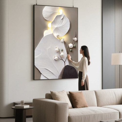 轻奢风《柿柿如运》客厅装饰画高级沙发背景挂画饭厅镶钻玄关壁画