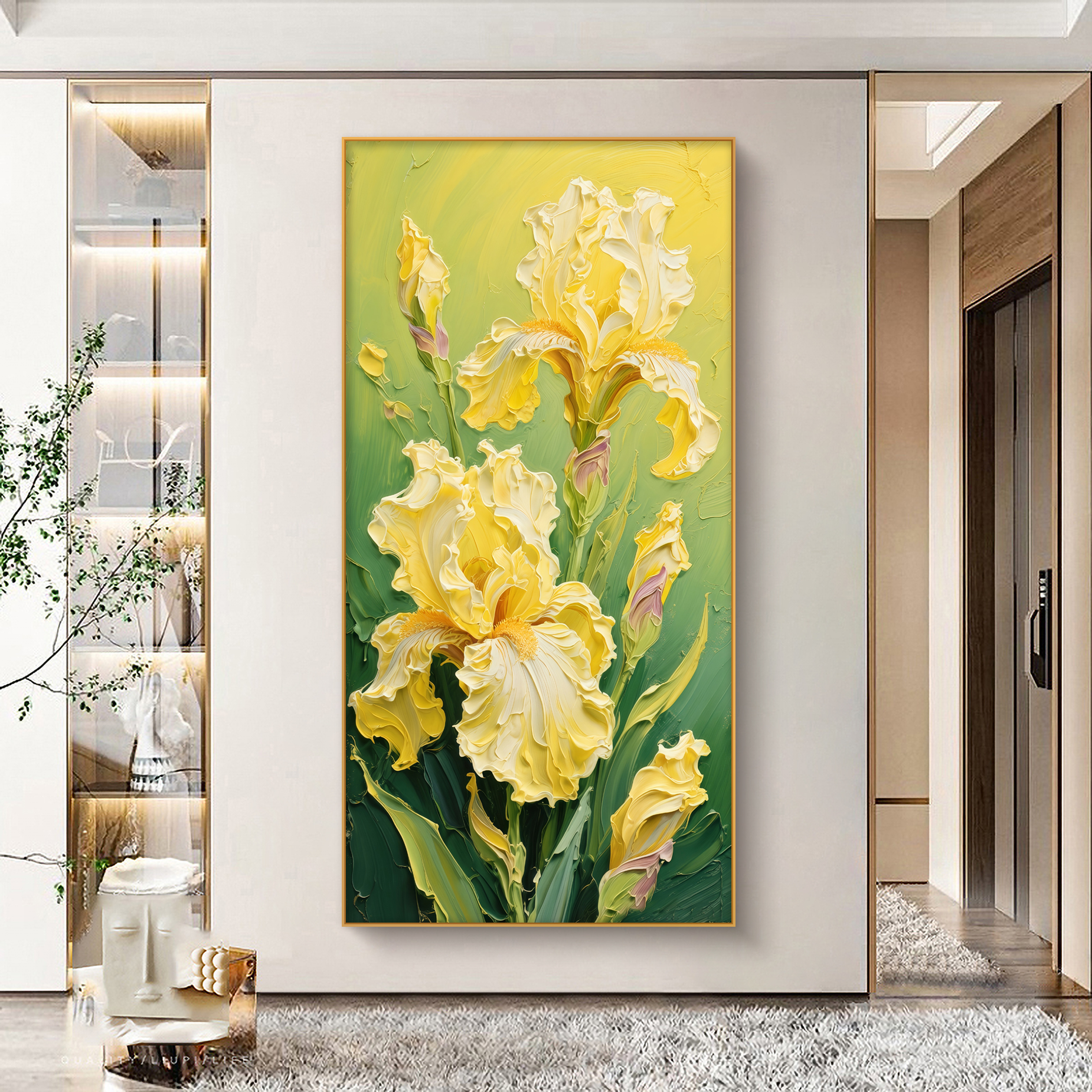 金鸢祈祥入户玄关装饰画奶油风鸢尾花卉挂画客厅背景走廊过道壁画